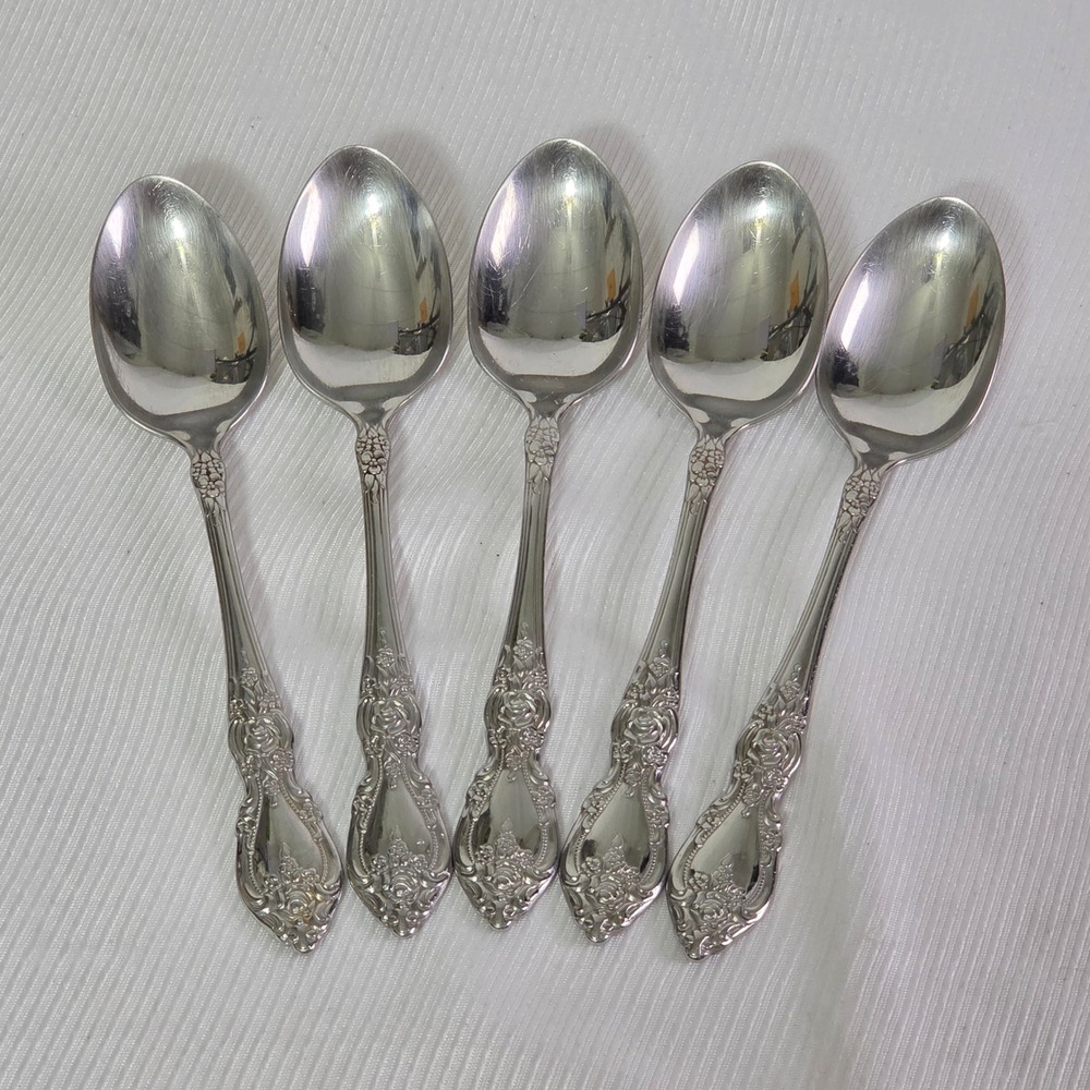 Oneida Teaspoons Set of 5 6" Silver Wordsworth Stainless Vintage USA Excellent